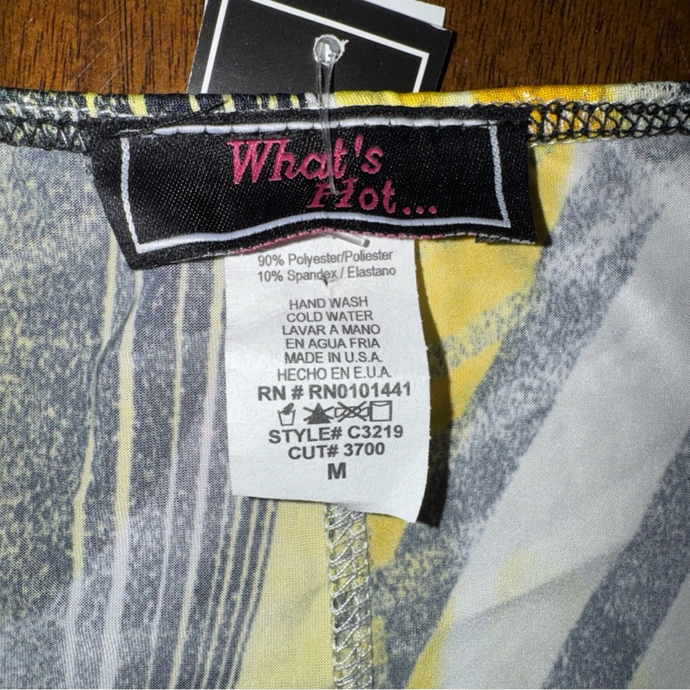 NWT What’s Hot Women’s Tie Neck Halter Ring Tube Top Yellow Black Shirt Top M - Picture 5 of 7